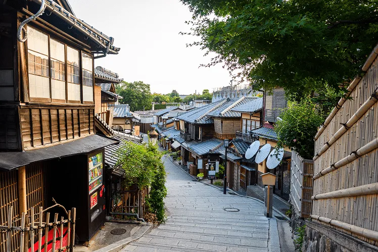 Gion, with its rich array of traditional wooden buildings, well-preserved machiya townhouses, and cobblestone streets